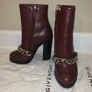 Givenchy Chain Leather Ankle Booties - Maroon
